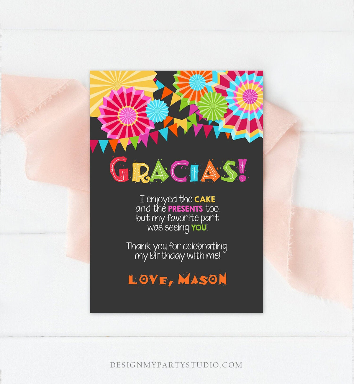 Editable Fiesta Gracias Thank You Card Mexican Birthday Party Baby Shower Graduation Note Digital Download Corjl Template Printable 0045