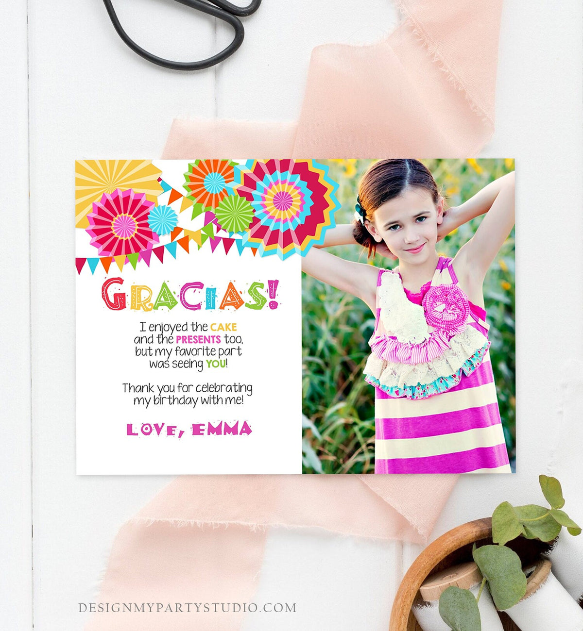 Editable Fiesta Gracias Thank You Card Mexican Birthday Party Baby Shower Graduation Note Digital Download Corjl Template Printable 0045