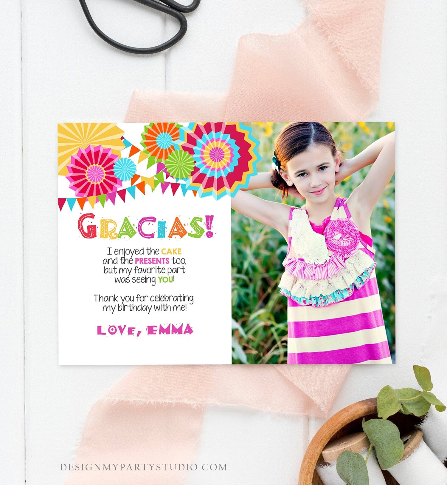 Editable Fiesta Gracias Thank You Card Mexican Birthday Party Baby Shower Graduation Note Digital Download Corjl Template Printable 0045