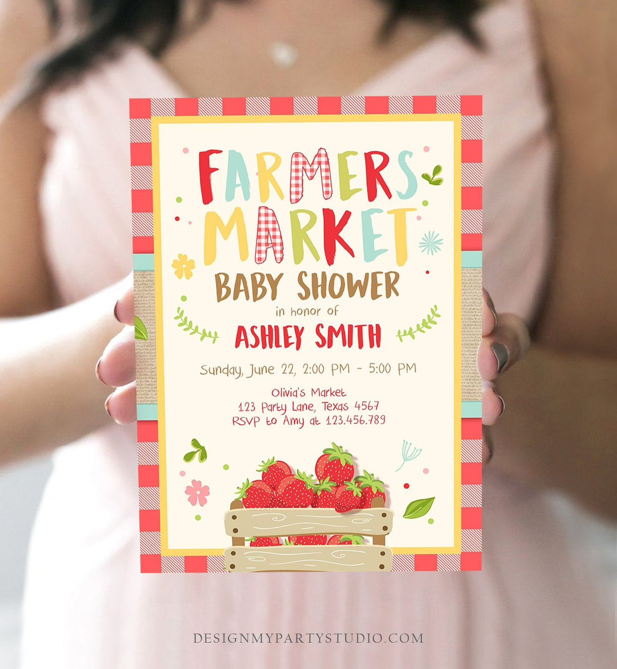 Editable Baby Shower Invitation Locally Grown Farmers Market Baby Shower Strawberries Shower Download Printable Invite Template Corjl 0223