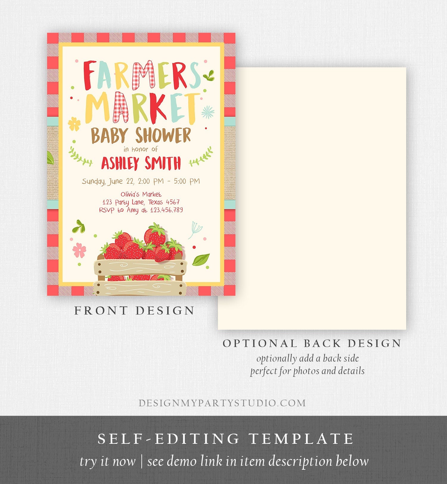 Editable Baby Shower Invitation Locally Grown Farmers Market Baby Shower Strawberries Shower Download Printable Invite Template Corjl 0223