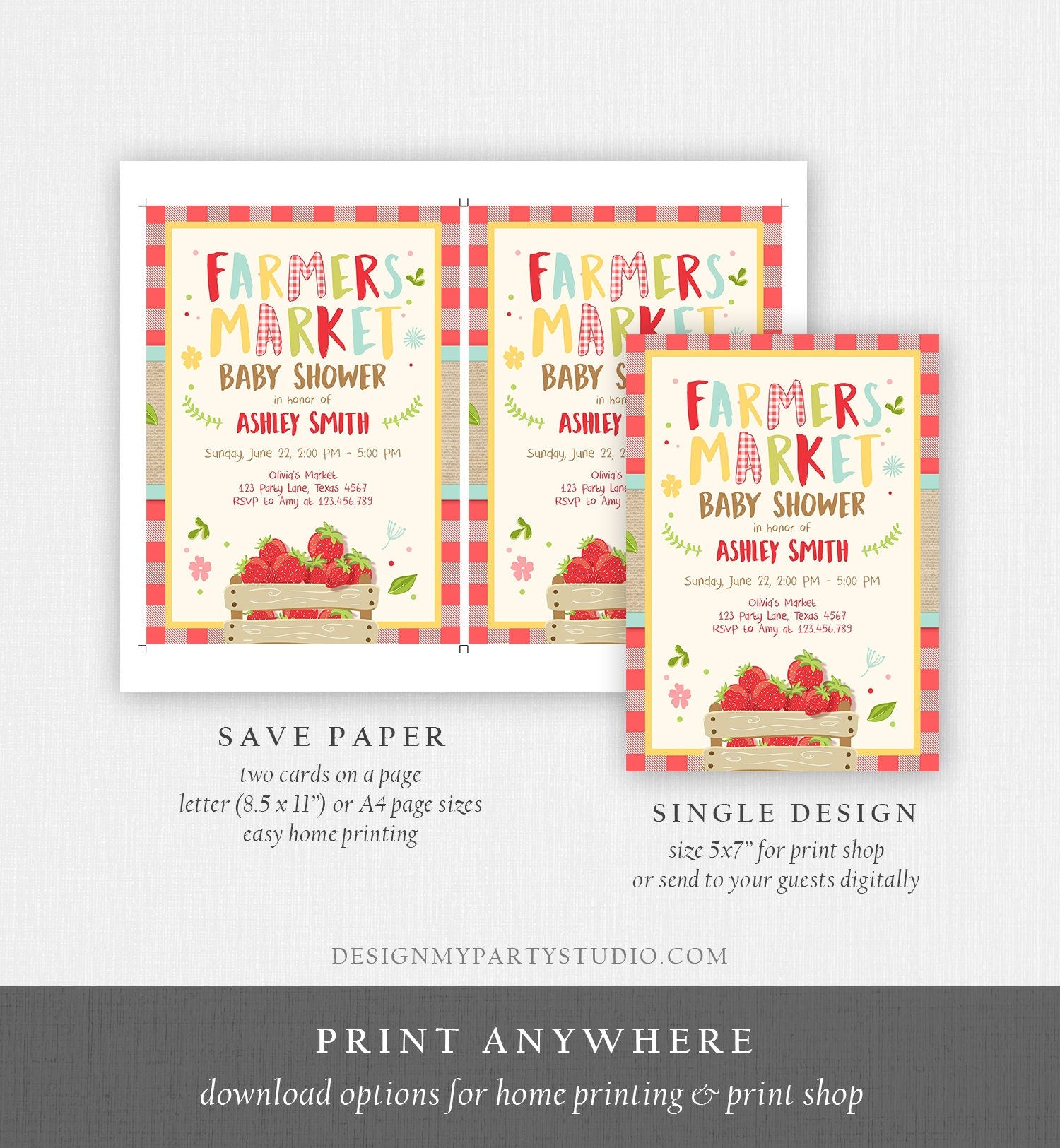Editable Baby Shower Invitation Locally Grown Farmers Market Baby Shower Strawberries Shower Download Printable Invite Template Corjl 0223