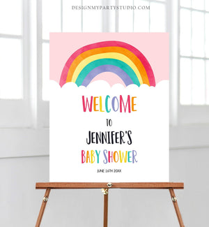 Editable Rainbow Welcome Sign Rainbow Baby Shower Sign Colorful Boy or Girl Clouds Colors Boy Girl Neutral Corjl Template Printable 0272