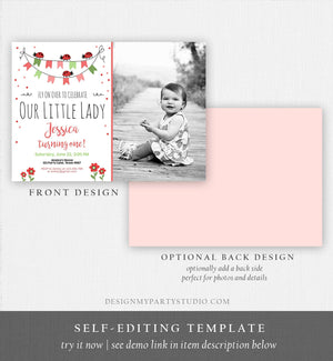 Editable Ladybug Birthday invitation Lady Bug Invite Bug Girl Birthday Pink Summer Instant Download Printable Invitation Template Corjl 0126
