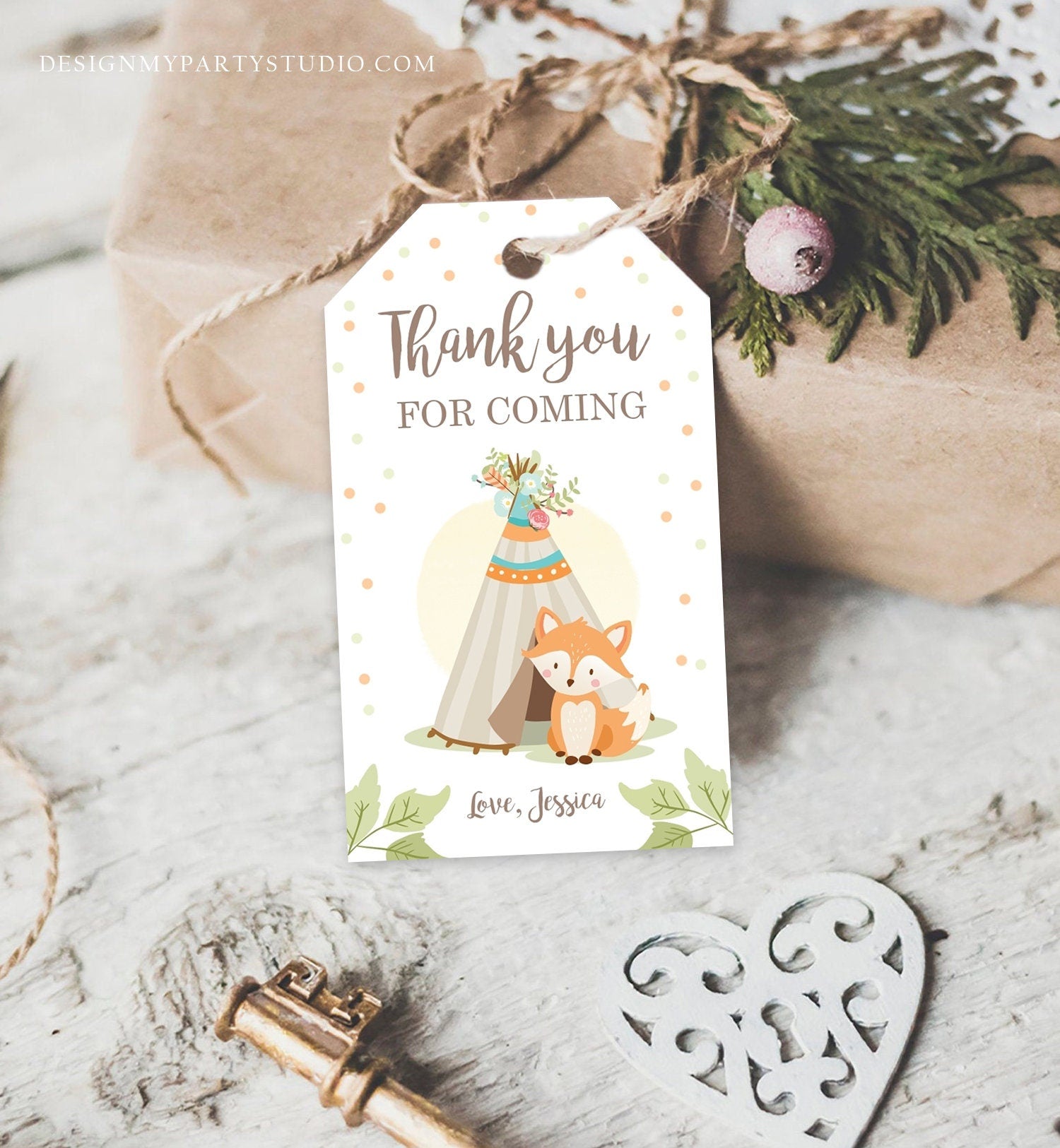 Editable Woodland Baby Shower Thank you Tags Favor tags Fox Baby Shower Teepee Boho Tribal Woodland Floral Shower Template Corjl 0052