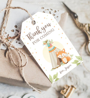Editable Woodland Baby Shower Thank you Tags Favor tags Fox Baby Shower Teepee Boho Tribal Woodland Floral Shower Template Corjl 0052