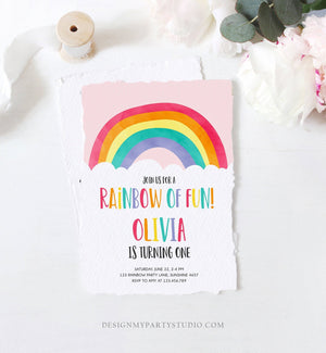 Editable Rainbow Fun Birthday Invitation Boy Girl Neutral Clouds Pink Rainbow Fun First Birthday Digital Corjl Template Printable 0272