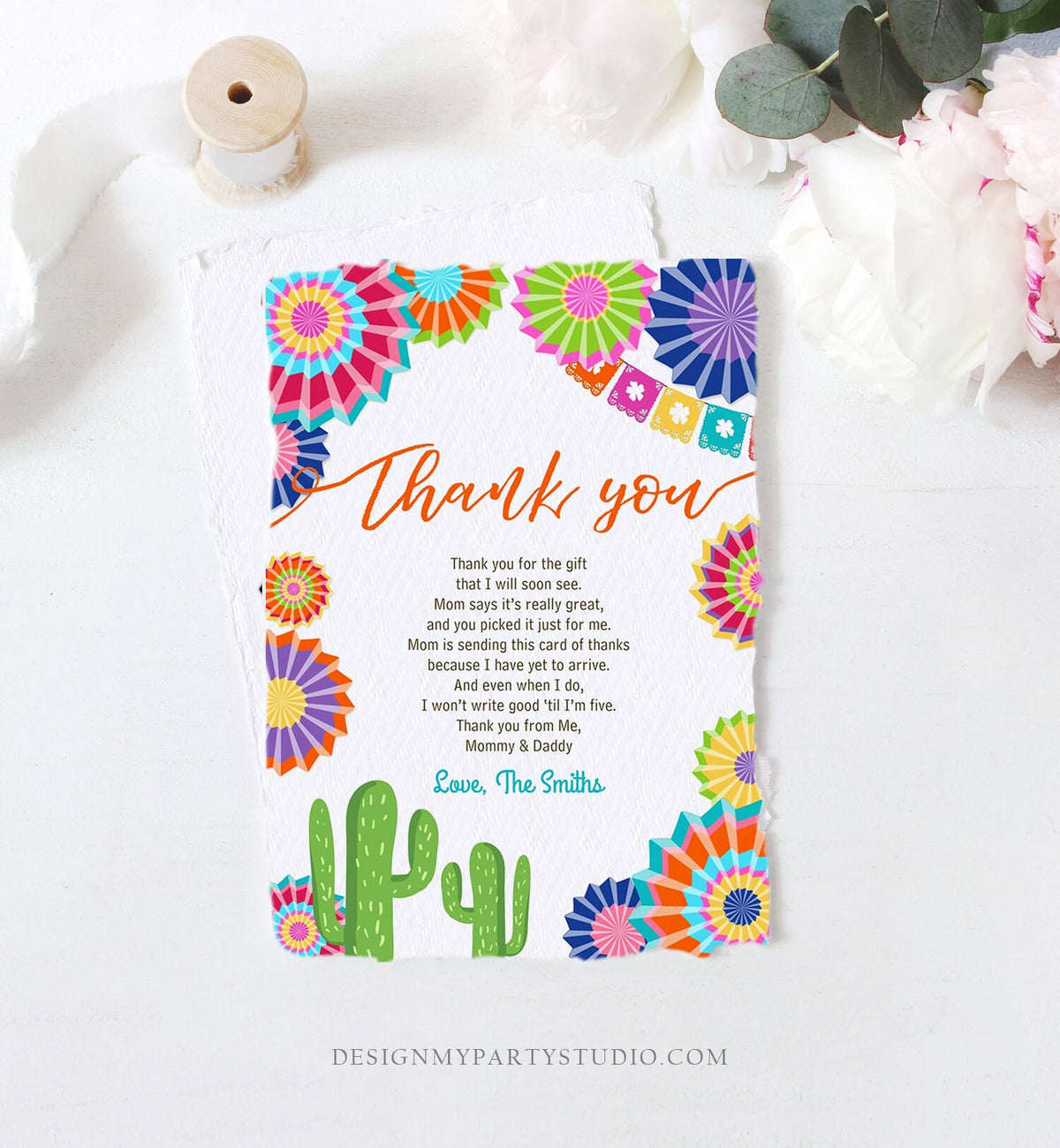 Editable Fiesta Baby Shower Thank You Card Insert Let&#39;s Fiesta Mexican Cactus Thank You Note Download Digital Corjl Template Printable 0236