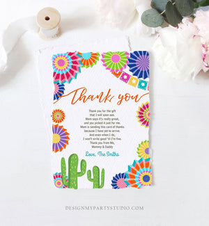 Editable Fiesta Baby Shower Thank You Card Insert Let's Fiesta Mexican Cactus Thank You Note Download Digital Corjl Template Printable 0236