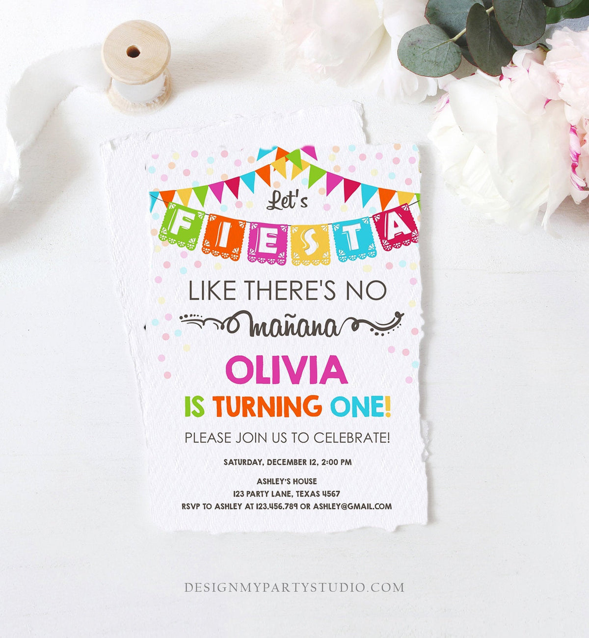 Editable Fiesta Birthday Invitation Let&#39;s Fiesta Like There is no Manana Cactus Mexican No Time to Siesta First Birthday Corjl Template 0045