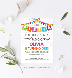 Editable Fiesta Birthday Invitation Let's Fiesta Like There is no Manana Cactus Mexican No Time to Siesta First Birthday Corjl Template 0045