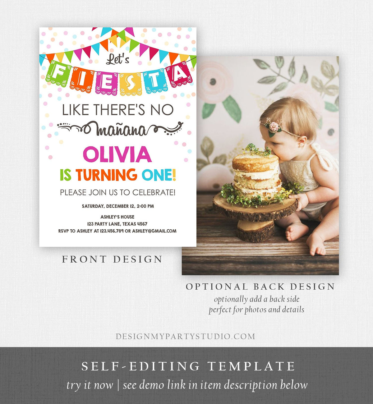 Editable Fiesta Birthday Invitation Let&#39;s Fiesta Like There is no Manana Cactus Mexican No Time to Siesta First Birthday Corjl Template 0045