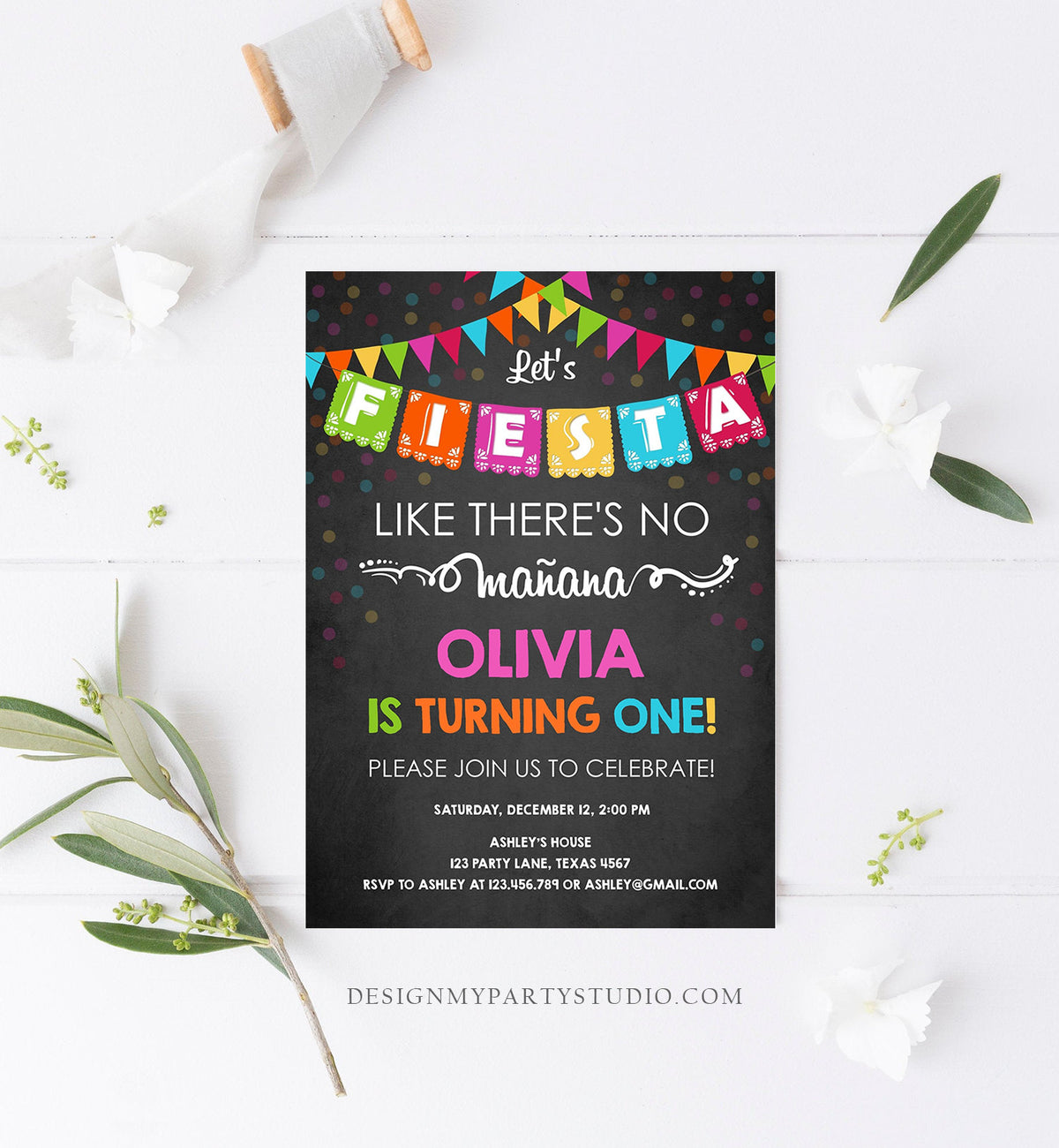 Editable Fiesta Birthday Invitation Let&#39;s Fiesta Like There is no Manana Cactus Mexican No Time to Siesta First Birthday Corjl Template 0045