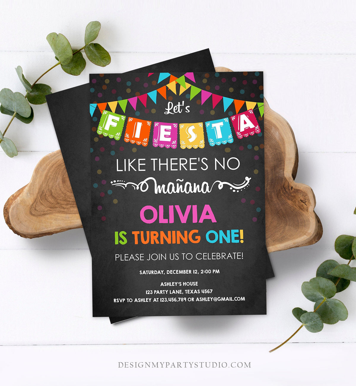 Editable Fiesta Birthday Invitation Let&#39;s Fiesta Like There is no Manana Cactus Mexican No Time to Siesta First Birthday Corjl Template 0045