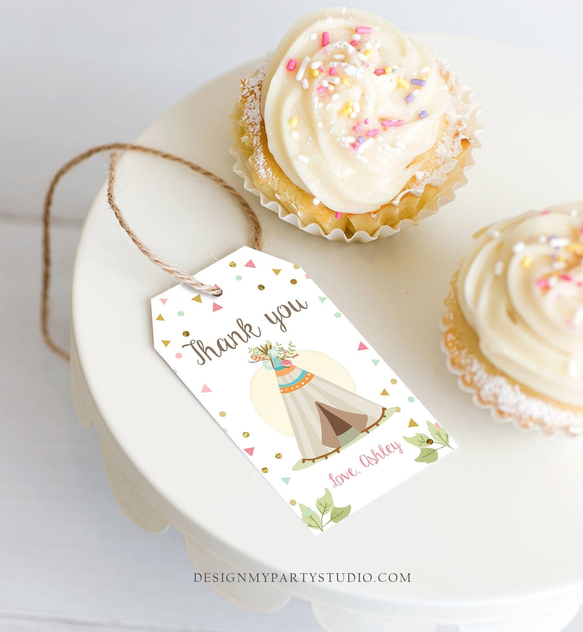 Editable Teepee Favor Tags Wild One Birthday Thank you Tags Wild Three Girl Boho Labels Pink Gold Mint Tribal Template Corjl PRINTABLE 0092