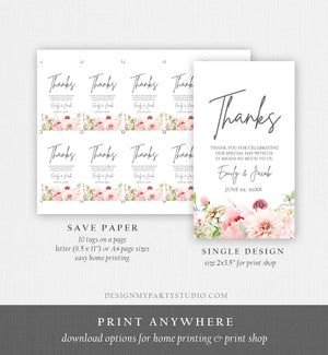Editable Botanical Flowers Favor Tag Thank You Tags Bridal Shower Wedding Pink Flowers Foliage Greenery Peony Corjl Template Printable 0167