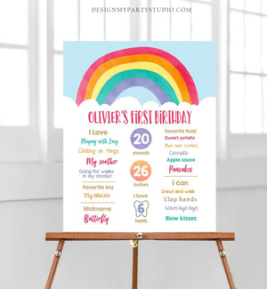 Editable Rainbow Birthday Milestones Sign Boy First Birthday 1st Colorful Clouds Over the Rainbow Fun Download Corjl Template Printable 0272