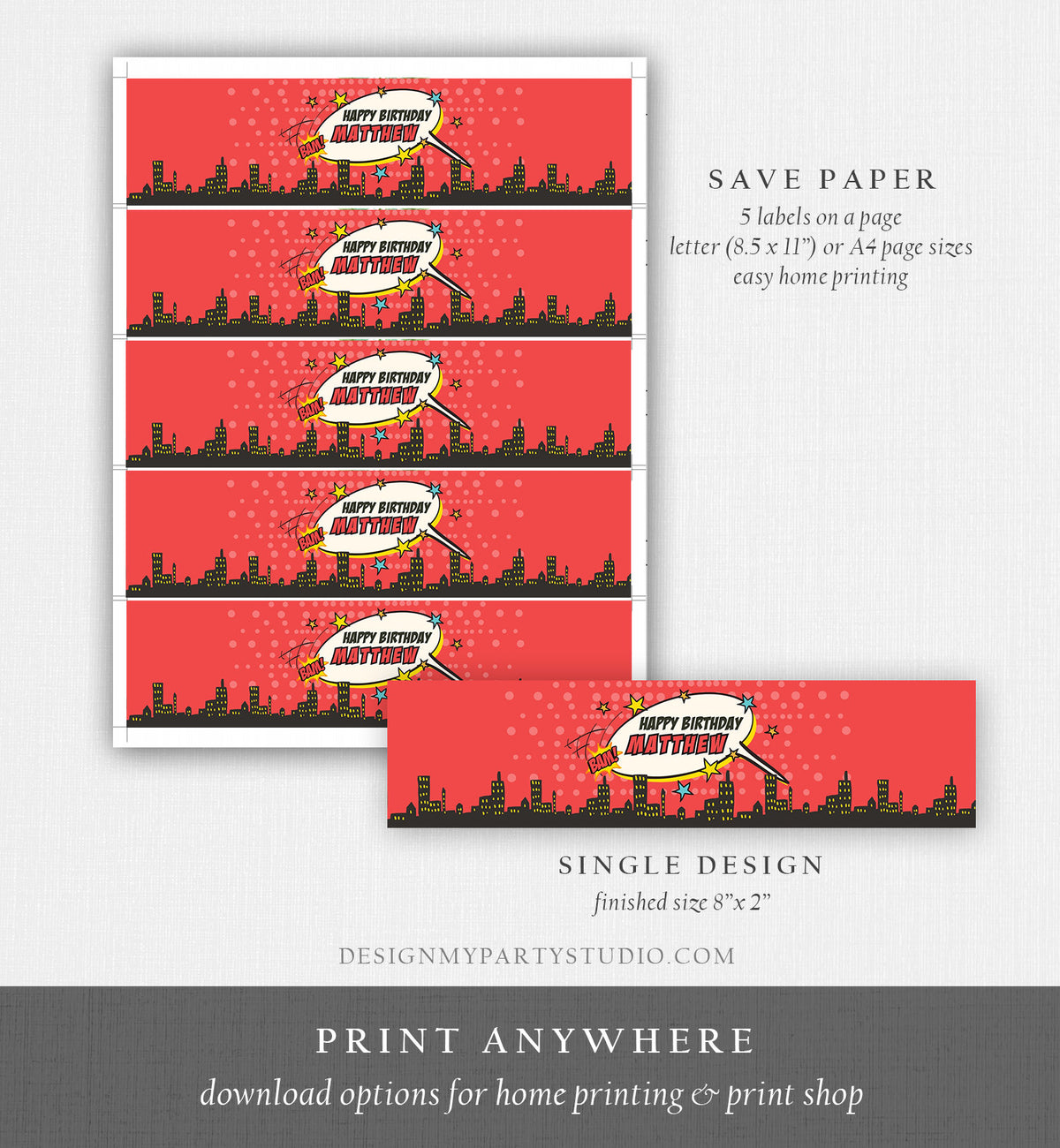 Editable Water Bottle Labels Superhero Birthday Superheroes Birthday Decor Water Label Boy Birthday Super hero Printable Template Corjl 0300