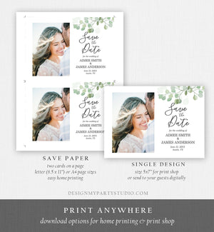 Editable Eucalyptus Save the Date Postcard Wedding Photo Card Wedding Date Greenery Bohemian Instant Download Printable Template Corjl 0029