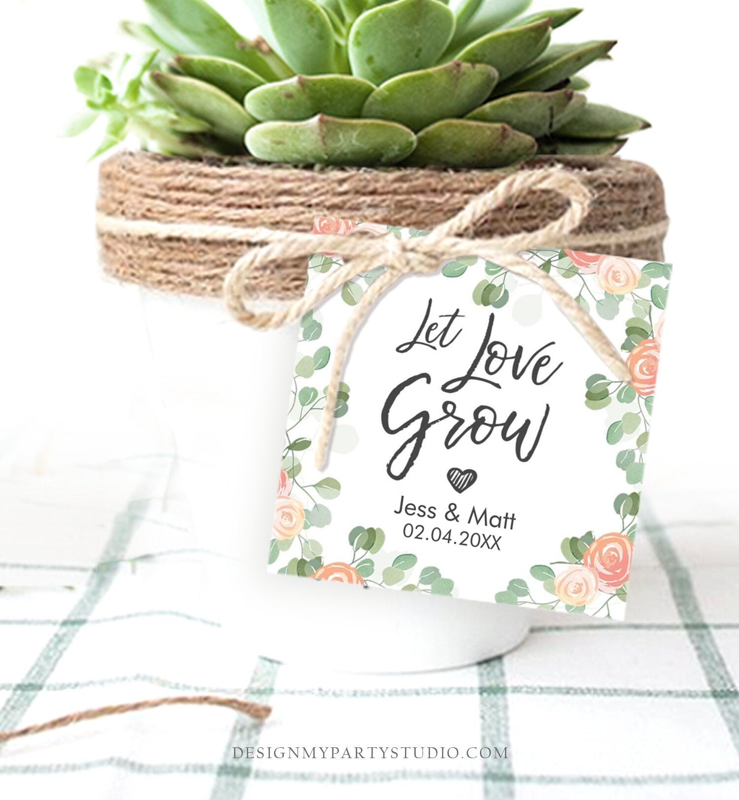 Editable Watch Love Grow Tags Wedding Shower Favor Tags Plant Tags Cactus Succulent Thank You Tag Download Corjl Template Printable 0029