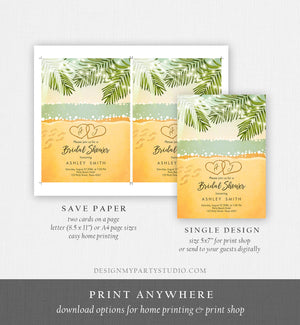 Editable Beach Bridal Shower Invitation Couples Shower Invite Wedding Shower Tropical Seashore Download Printable Template Corjl 0128