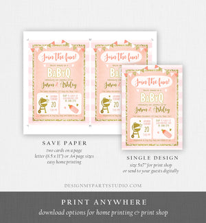 Editable BabyQ Invitation Baby Shower Coed Shower BBQ Pink Gold Barbecue Party Girl Baby Shower Download Printable Template Corjl 0242