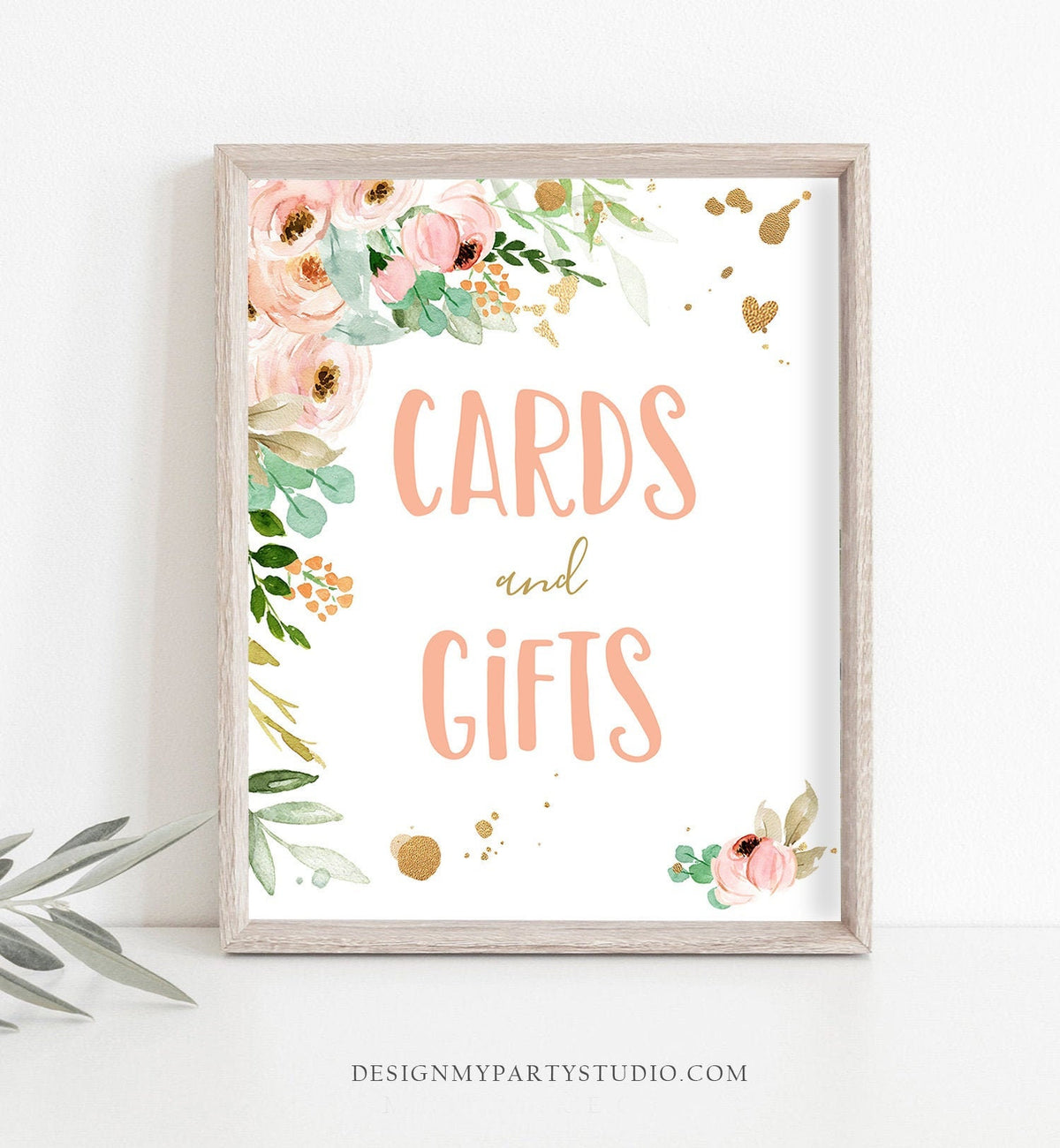 Cards and Gifts Sign Miss Onederful Birthday Party Sign Flowers Blush Pink Gold Coral Peonies Decorations Instant Download PRINTABLE 0147