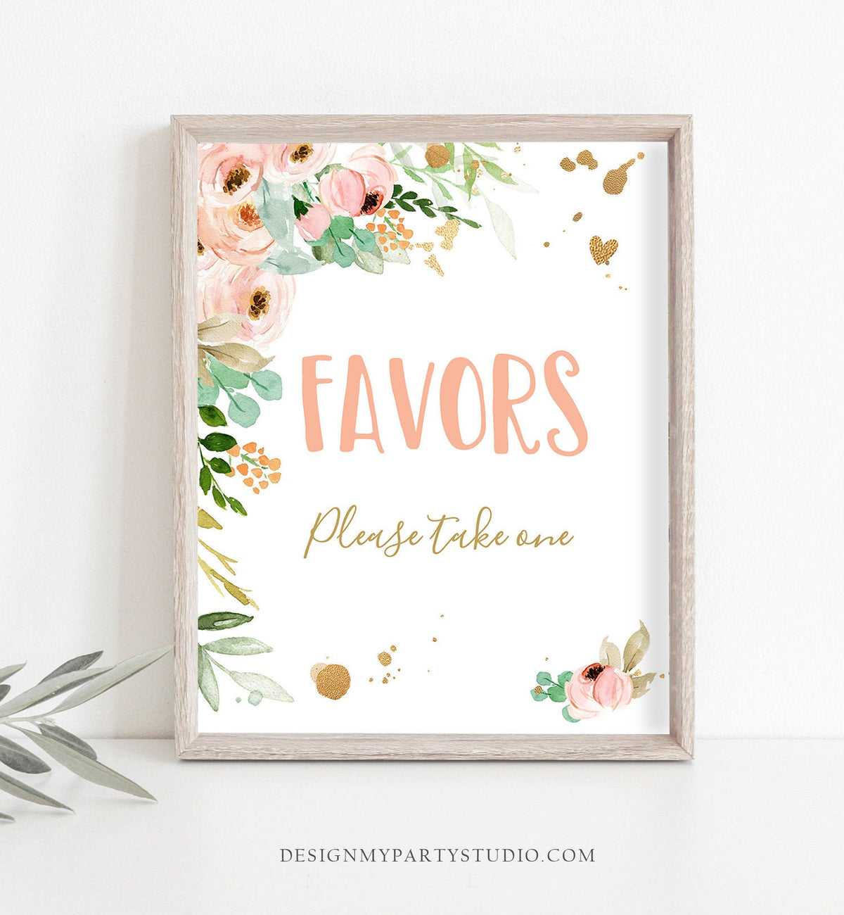 Favors Sign Miss Onederful Birthday Party Sign Flowers Blush Pink Gold Coral Peonies Table Sign Decorations Instant Download PRINTABLE 0147