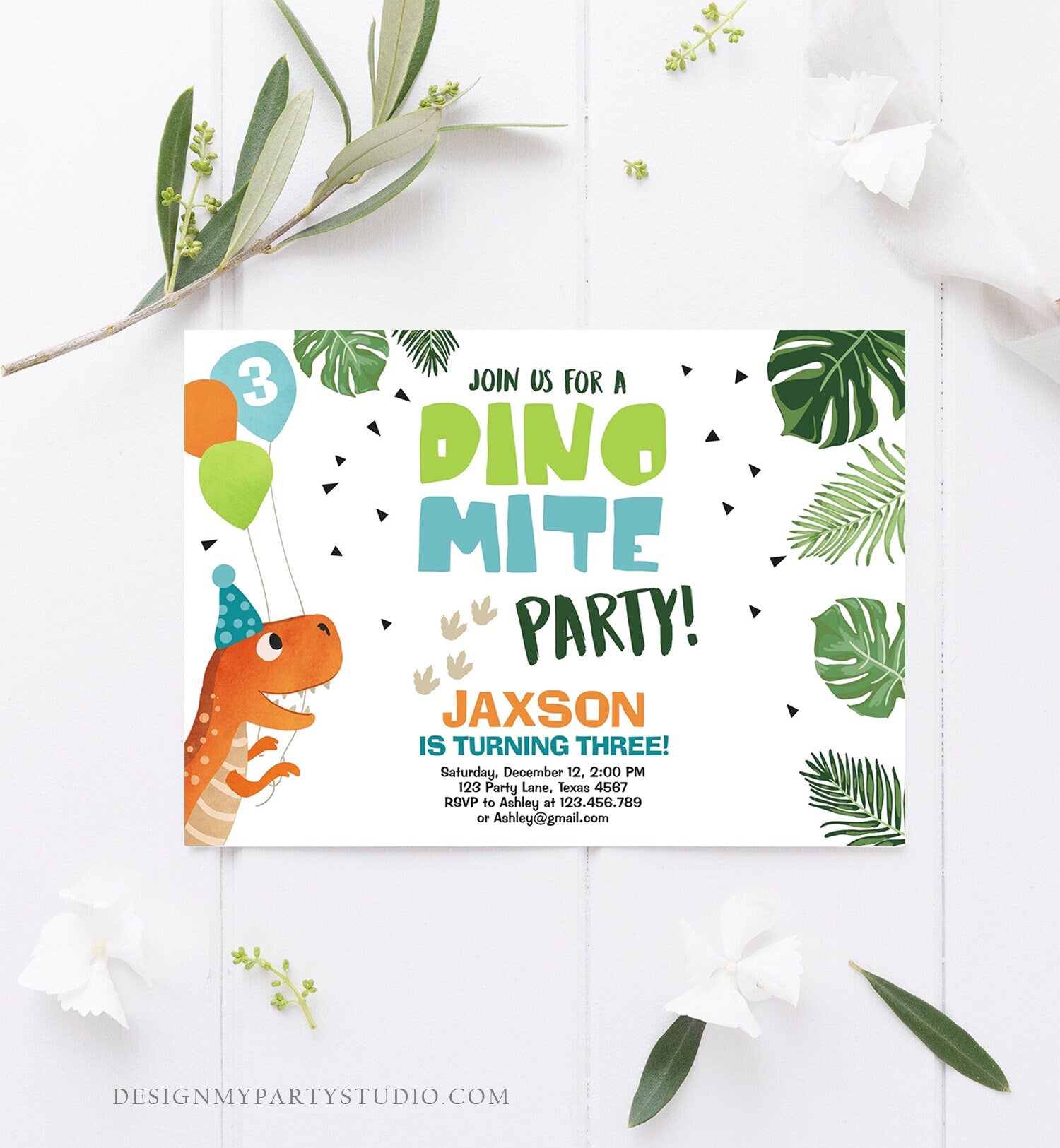 Editable Dinosaur Birthday Invitation Dino mite T-Rex Dig Party Prehistoric Boy Dino Fossil Download Printable Invite Template Corjl 0074