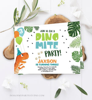 Editable Dinosaur Birthday Invitation Dino mite T-Rex Dig Party Prehistoric Boy Dino Fossil Download Printable Invite Template Corjl 0074