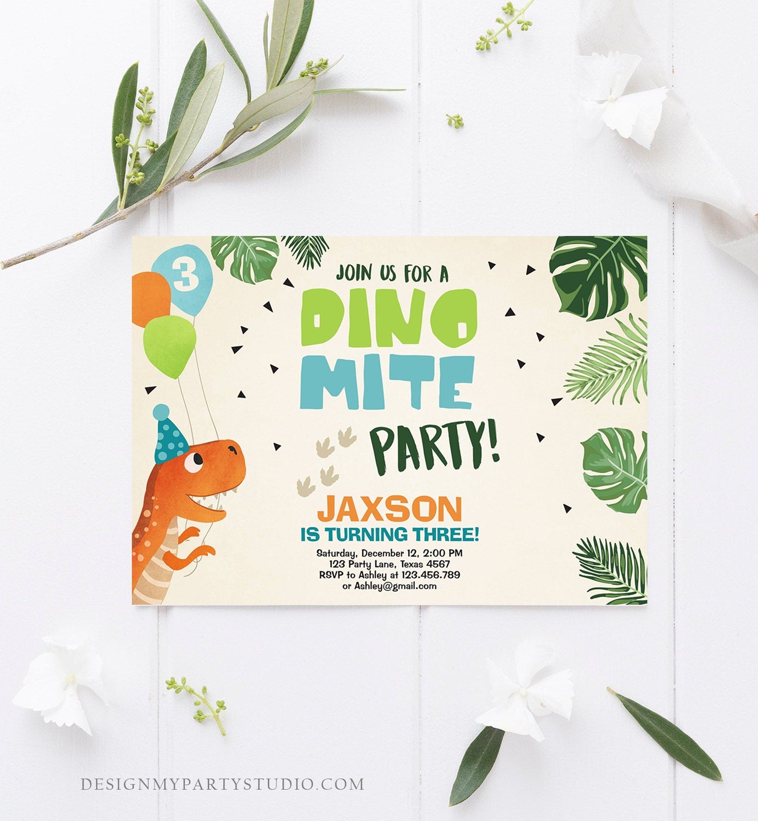 Editable Dinosaur Birthday Invitation Dino mite T-Rex Dig Party Prehistoric Boy Dino Fossil Download Printable Invite Template Corjl 0074