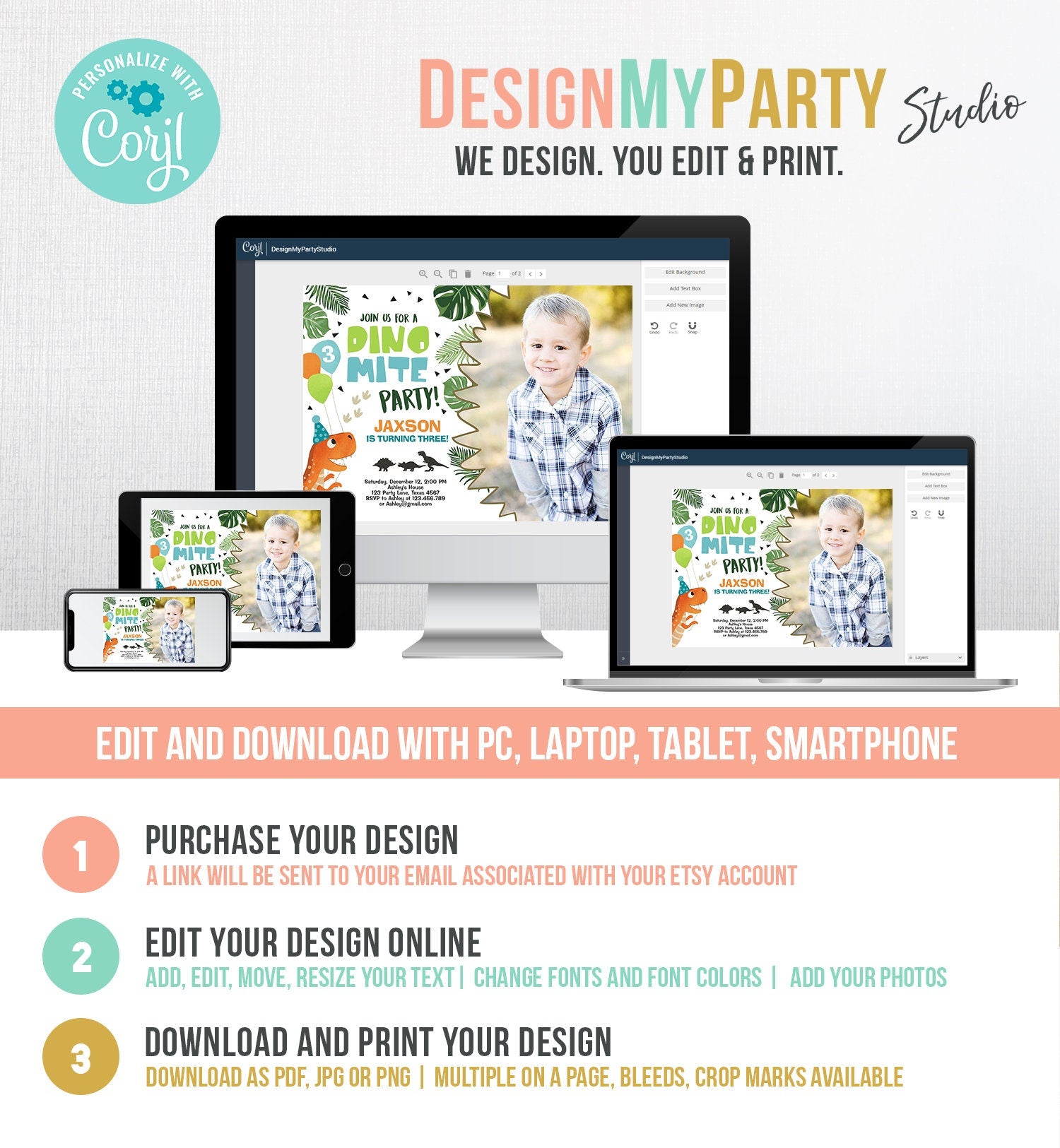 Editable Dinosaur Birthday Invitation Dino mite T-Rex Dig Party Prehistoric Boy Dino Fossil Download Printable Invite Template Corjl 0074