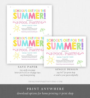Editable School's Out For The Summer Pool Party Invitation Pink Girl Splish Splash Birthday Swimming Download Corjl Template Printable 0156