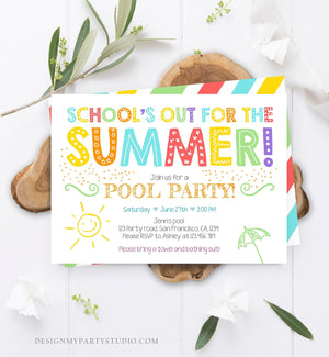 Editable School's Out For The Summer Pool Party Invitation Pink Girl Splish Splash Birthday Swimming Download Corjl Template Printable 0156