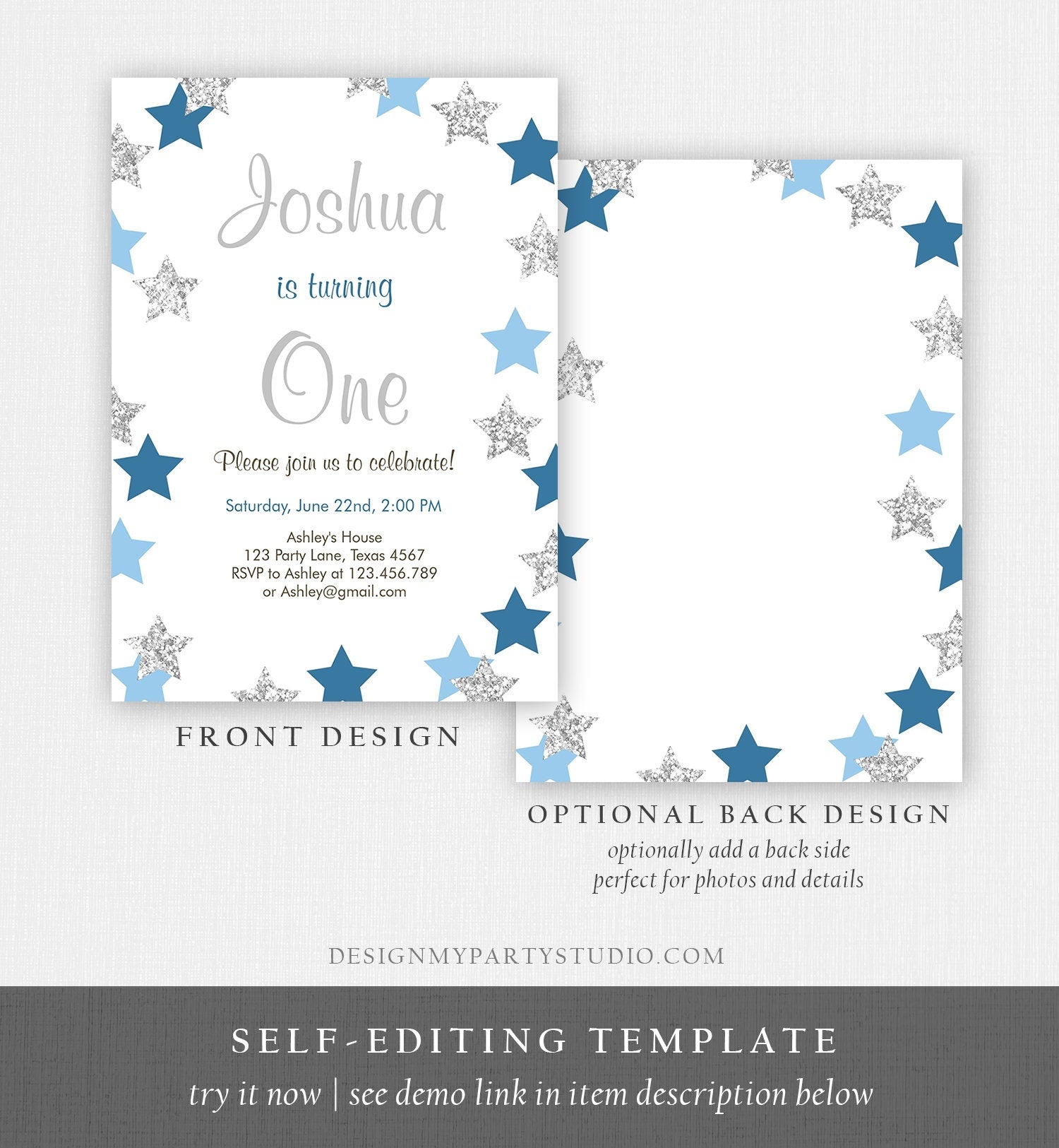 Editable Twinkle Twinkle Little Star Birthday Invitation Boy First Bir - Design My Party Studio editable-twinkle-twinkle-little-star-birthday-invitation-boy-first-bir-design-my-party-studio