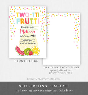 Editable Two-tti Frutti Second Birthday Invitation 2nd Party Fruit Pineapple Orange Melon Tutti Frutti Digital Download Corjl Template 0205