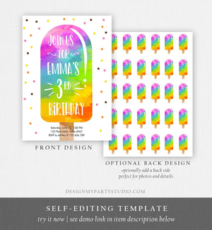 Editable Popsicle Birthday Invitation Summer Pool Party Popsicle Party Ice Cream Party Watercolor Download Printable Template Corjl 0143