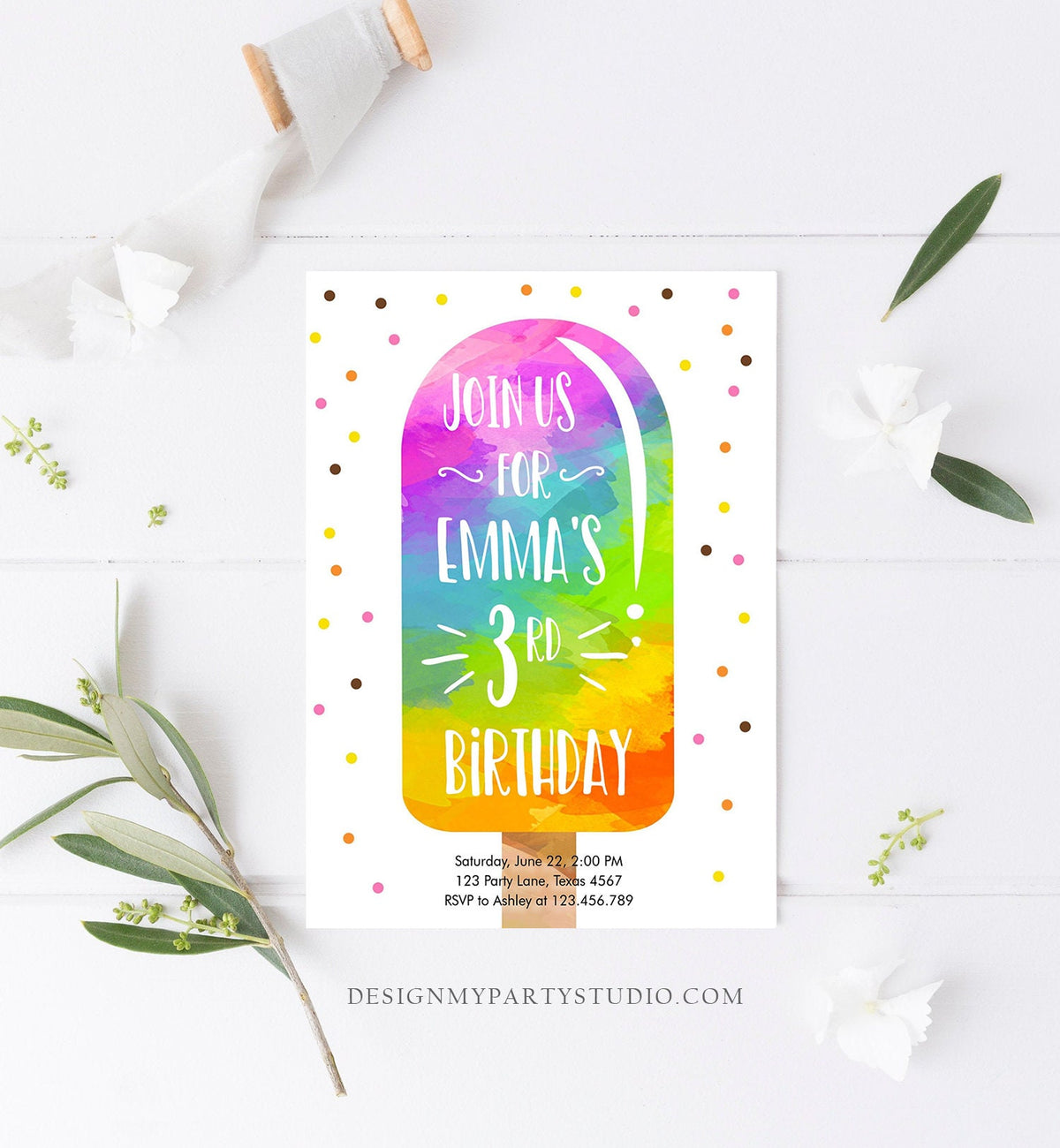 Editable Popsicle Birthday Invitation Summer Pool Party Popsicle Party Ice Cream Party Watercolor Download Printable Template Corjl 0143