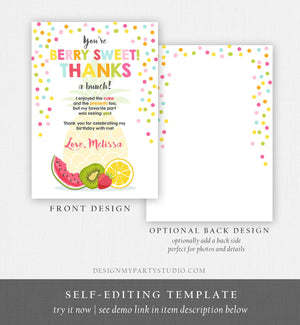 Editable Fruit Thank You Card Two-tti Frutti Party Birthday Pineapple Melon Orange Tutti Frutti  Download Printable Corjl Template 0205