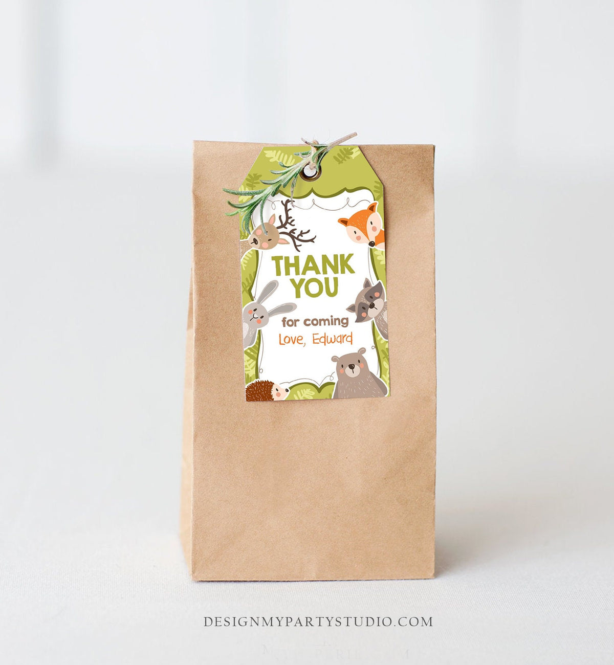 Editable Woodland Favor tags Woodland Animals Thank you tags Label tags Forest Animals Thank you Bear Fox Bunny Birthday Template Corjl 0084