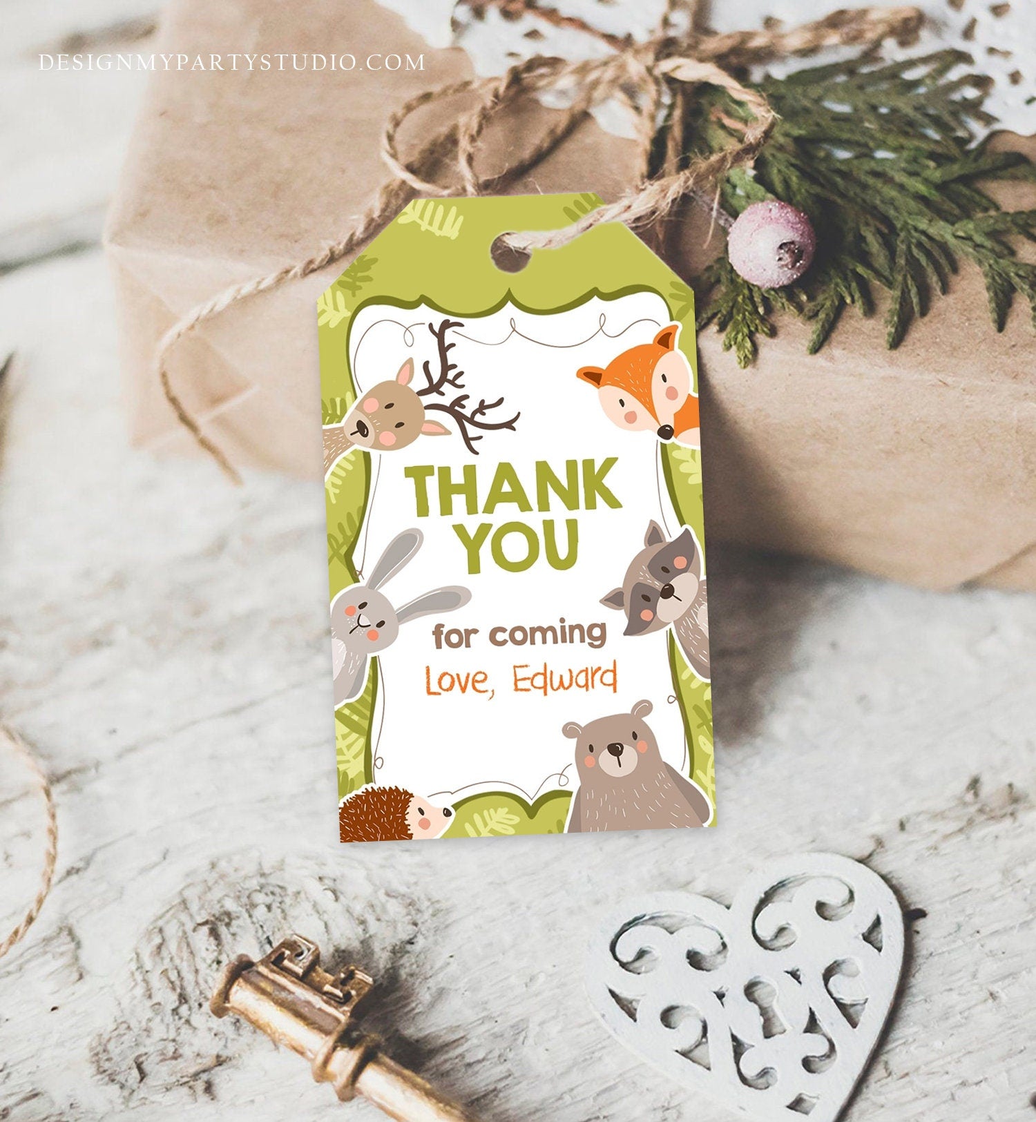 Editable Woodland Favor tags Woodland Animals Thank you tags Label tags Forest Animals Thank you Bear Fox Bunny Birthday Template Corjl 0084