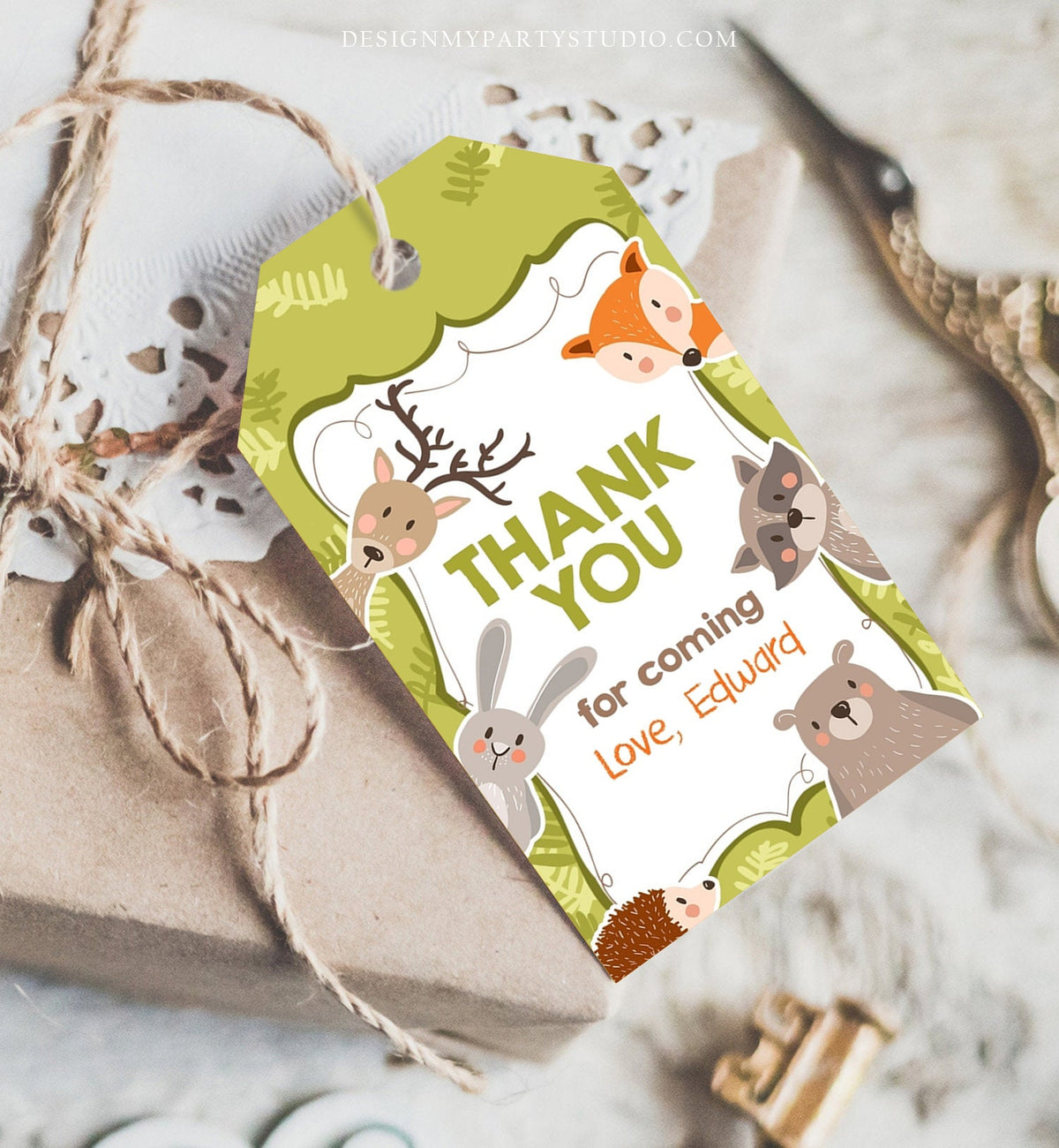 Editable Woodland Favor tags Woodland Animals Thank you tags Label tags Forest Animals Thank you Bear Fox Bunny Birthday Template Corjl 0084