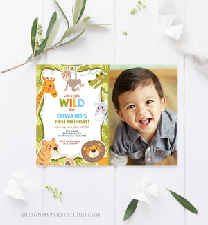 Editable Birthday Invitation Safari Animals Wild Invitation Jungle Animals Safari Zoo Boy Download Printable Template Corjl Digital 0086