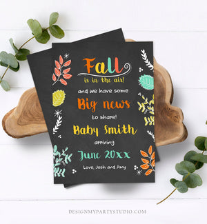 Editable Fall Pregnancy Announcement Autumn Fall is in the Air Thanksgiving We're Expecting a Baby On the Way Corjl Template Printable