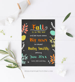 Editable Fall Pregnancy Announcement Autumn Fall is in the Air Thanksgiving We're Expecting a Baby On the Way Corjl Template Printable