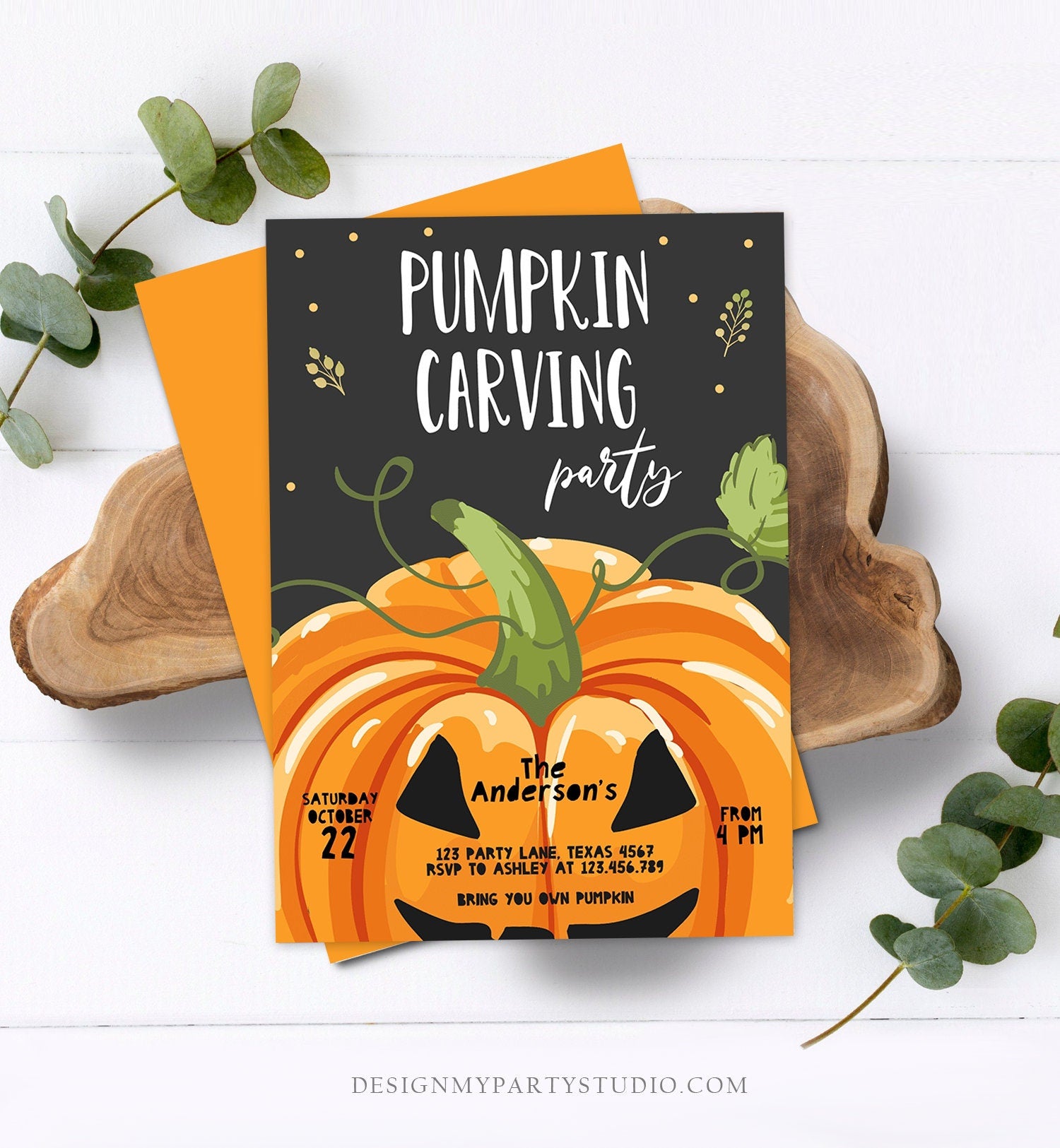 Editable Pumpkin Carving Party Invitation Fall Party Autumn Party Halloween Carving Invitation Self Editing Printable Template Corjl 0175