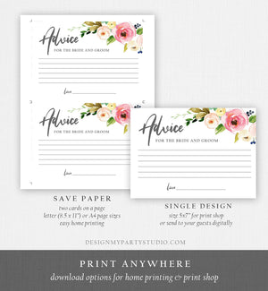 Editable Advice for the Bride-to-Be Card Bridal Shower Words of Wisdom Advice for Bride Bohemian Floral Flowers Pink Corjl Template 0044