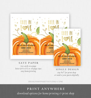 Editable Fall in Love Bridal Shower Invitation Autumn Gold Pumpkin Elegant Fall Baby Shower Instant Download Corjl Template Printable 0175