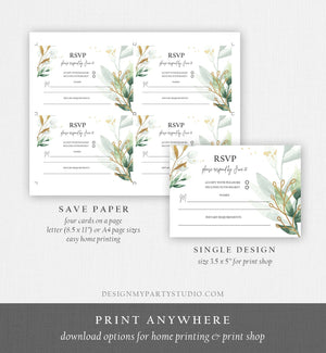 Editable Gold Greenery Wedding Invitation Suite Set Watercolor Boho Gold Leaves Botanical Bohemian Monogram Digital Corjl Printable 0168