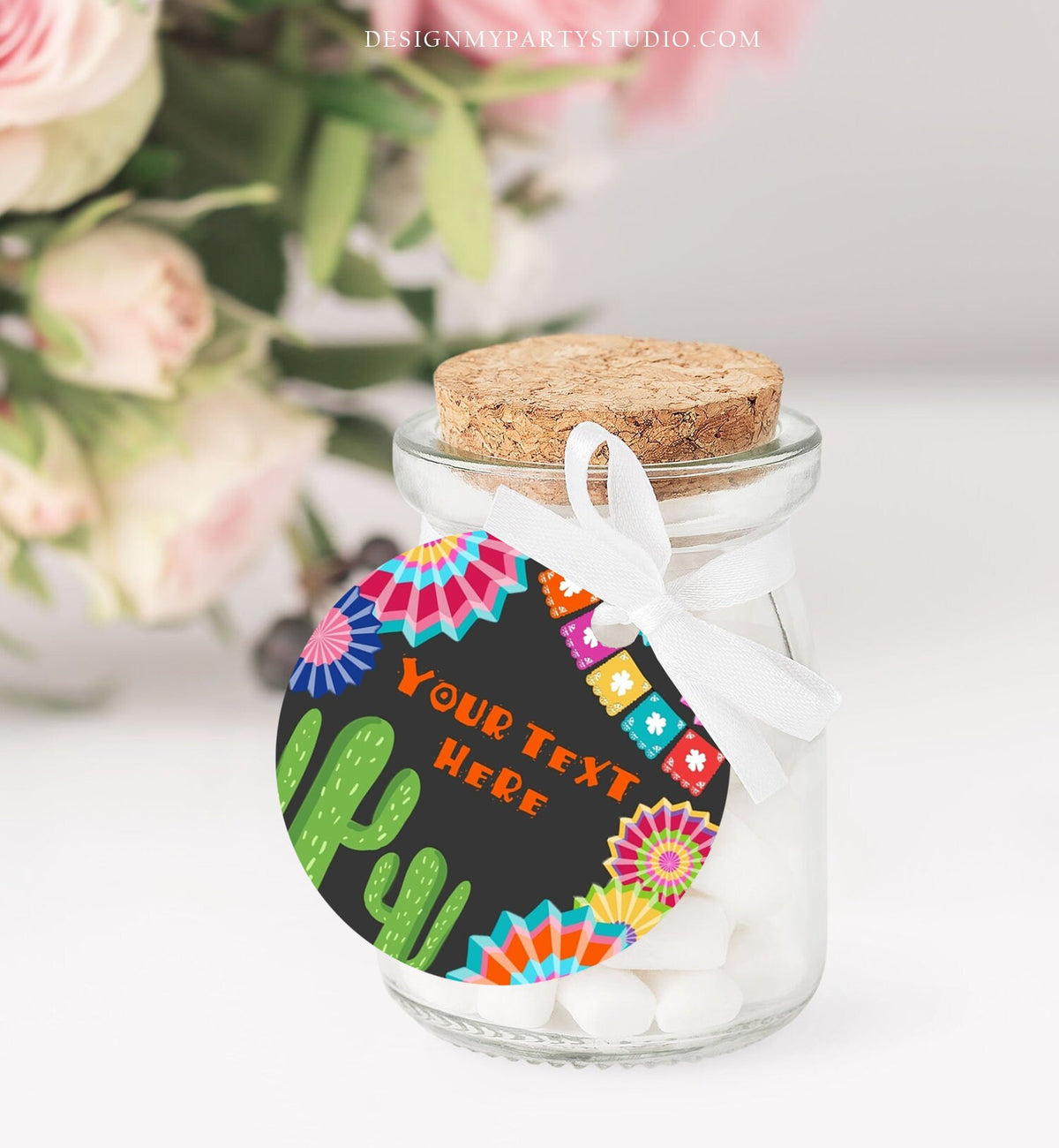 Editable Fiesta Cactus Thank You Favor Tags Round Squared Baby Shower Birthday Bridal Shower Stickers Succulent Mexican Corjl Template 0236